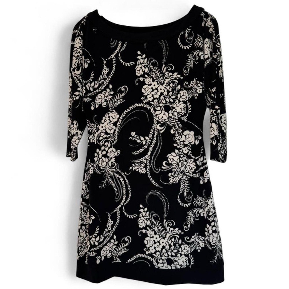 Small Black and White Paisley Print Dress Quarter Sleeve Lightweight Whimsygoth